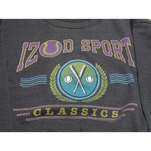 Vintage 90s Izod Sport Classics Faded Black Sweatshirt Large USA Made Crewneck - Picture 3 of 6